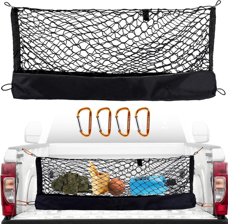 Yinnianets Envelope Style Cargo Net Compatible with Chevy Silverado 1500 2013-2025 & GMC Sierra 1500, Highly Elastic Truck Bed Cargo Net for Silverado Sierra 1500 Accessories, Storage Bag-Carabiners - Image 1